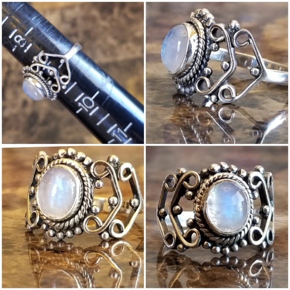 Genuine 3ct Rainbow Moonstone Ring Size 9 - Picture 6 of 6